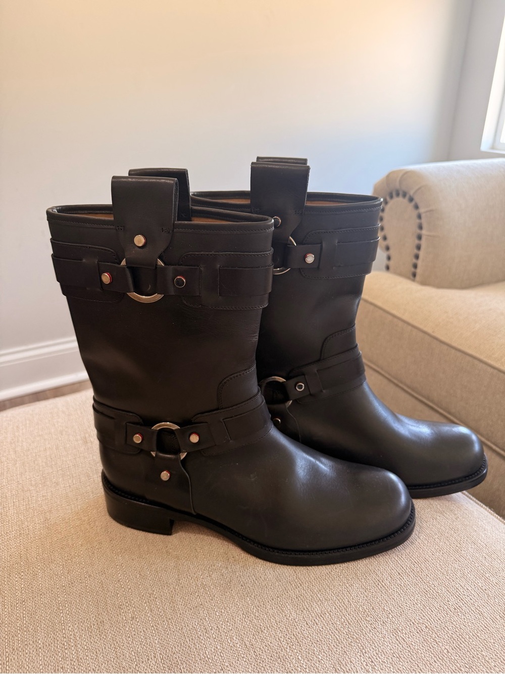 Christian Louboutin Black Leather Harness Moto Boots